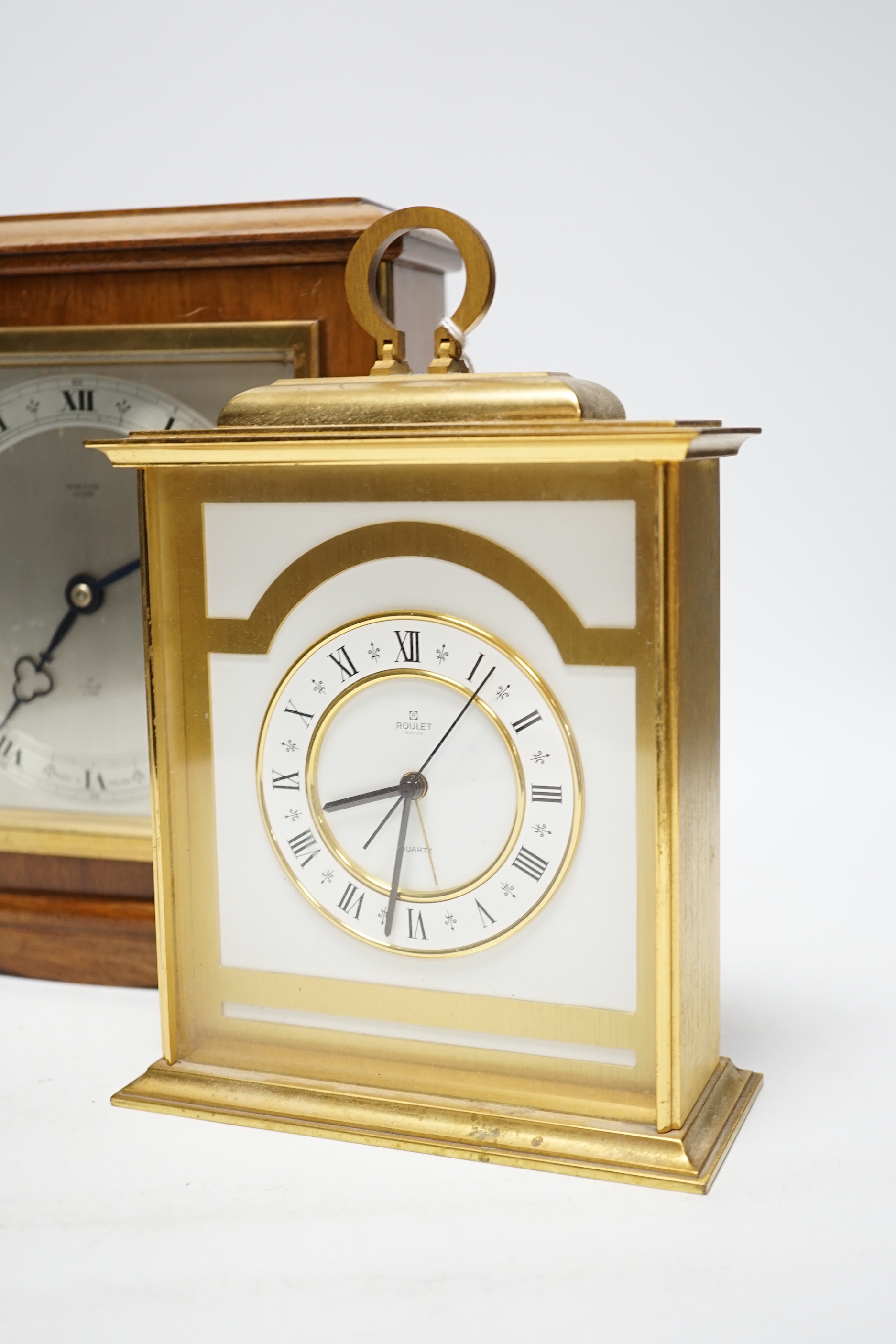 Two modern timepieces, Elliot and Roulet, tallest 23.5cm